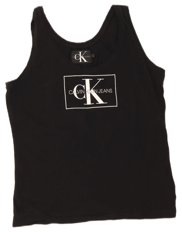 Calvin Klein Jeans Womens Crop Graphic Vest Top UK 14 Large Black Cotton