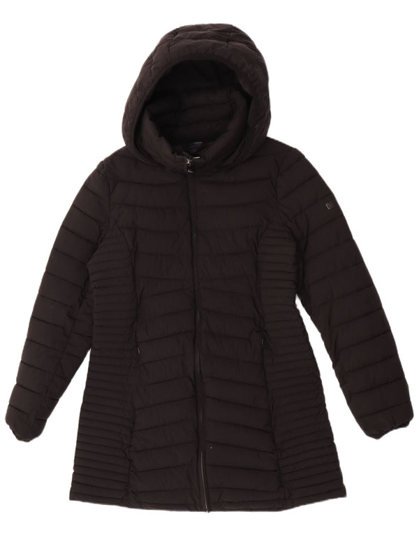 Dkny Womens Hooded Wattierter Mantel UK 12 Mittelschwarzes Polyester