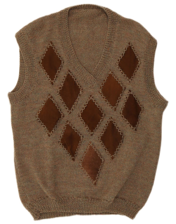 Vintage damski podkoszulek z kamizelką UK 18 XL brązowy Argyle/diament