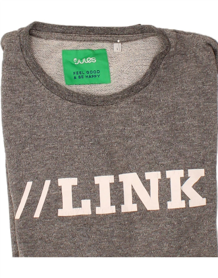JULES Mens Graphic Sweatshirt Jumper Large Grey Flecked Cotton Vintage Jules and Second-Hand Jules from Messina Hembry 