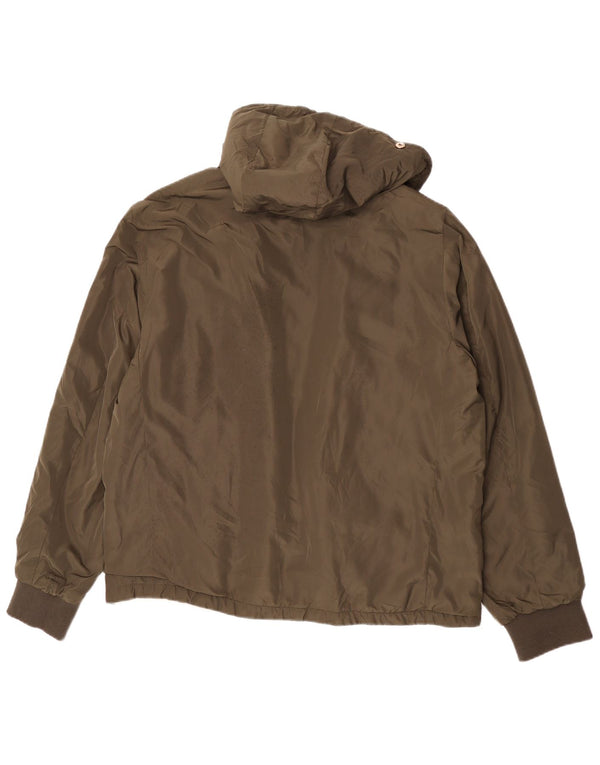 Zara Mens Hooded Bomber Jacket UK 44 2XL Khaki Polyester