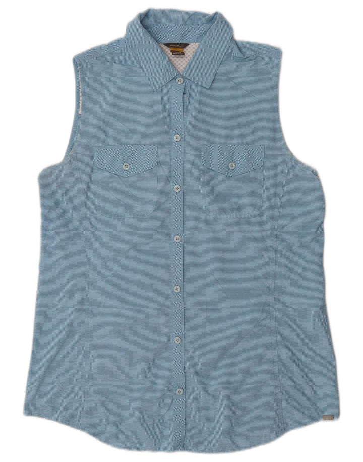 EDDIE BAUER Womens Sleeveless Shirt UK 14 Medium Blue Check Nylon
