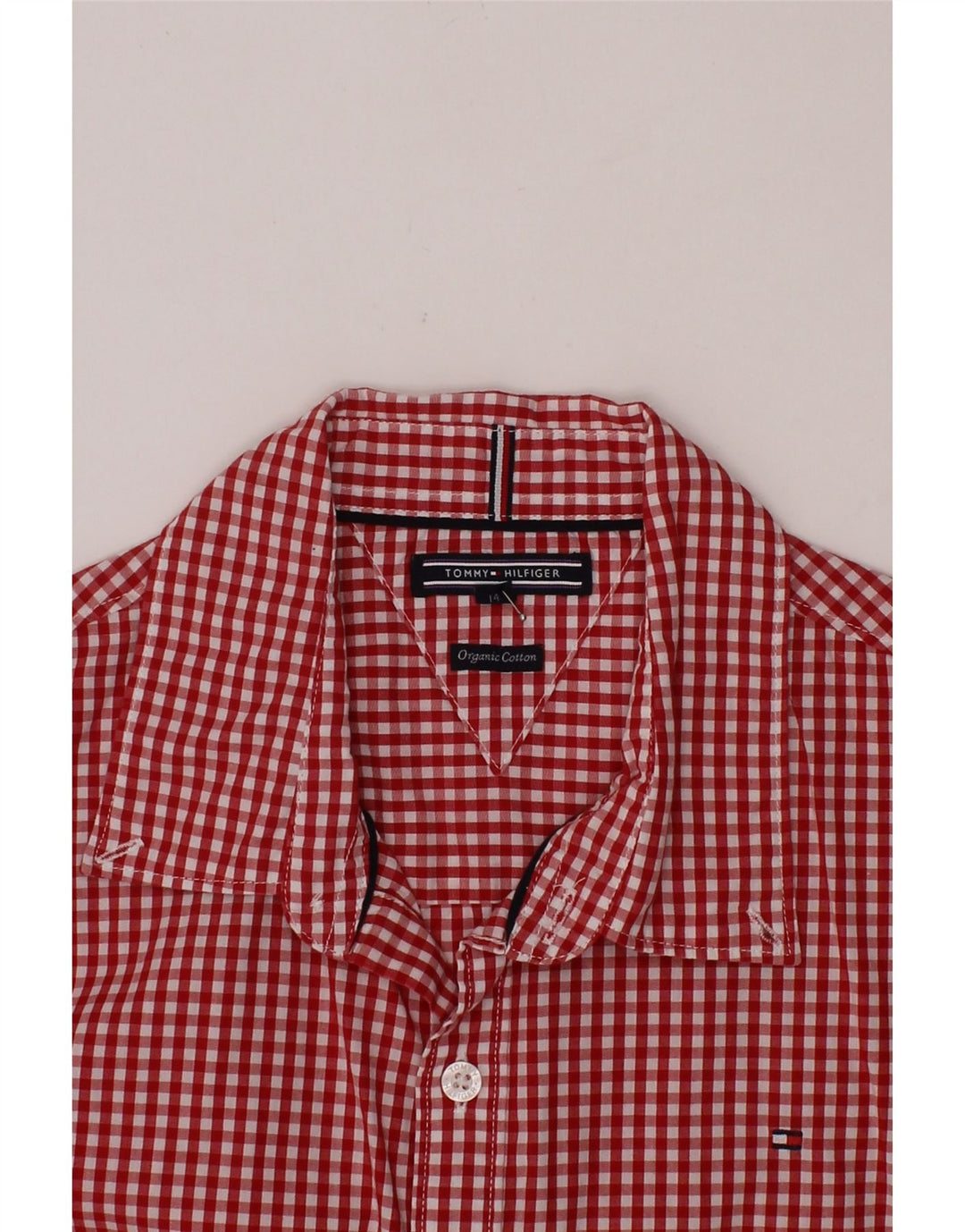 TOMMY HILFIGER Boys Shirt 13-14 Years Red Gingham Cotton Vintage Tommy Hilfiger and Second-Hand Tommy Hilfiger from Messina Hembry 