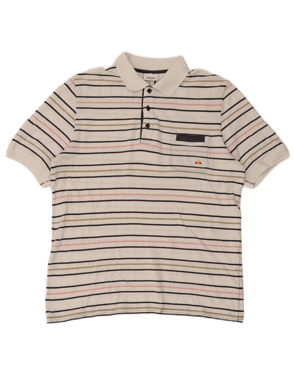 Ellesse Mens Polo Shirt Large White Striped Cotton