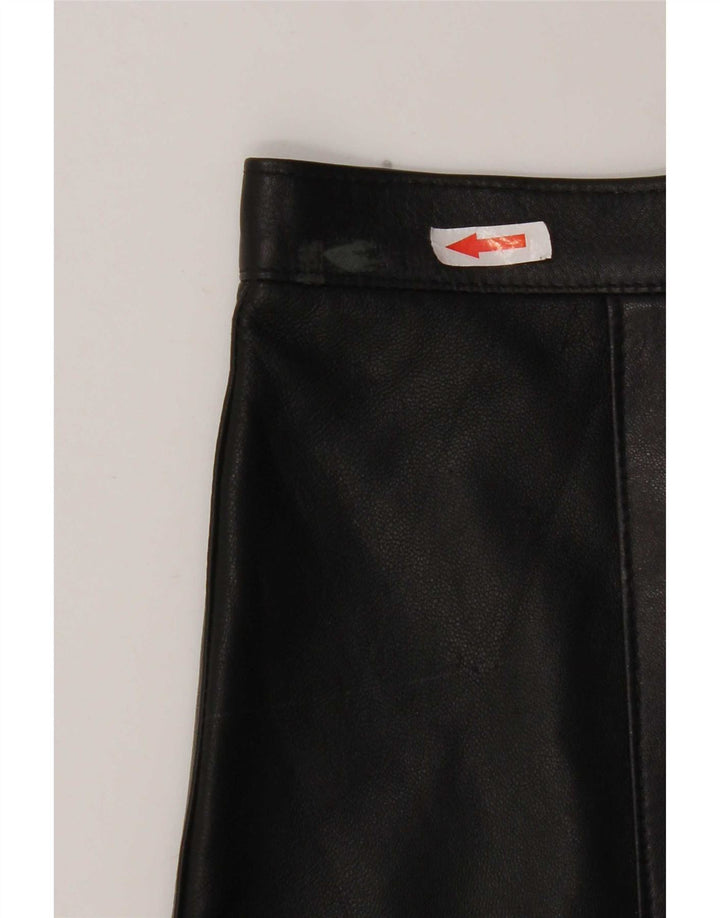 Vintage mujer mini falda de cuero W28 medio negro