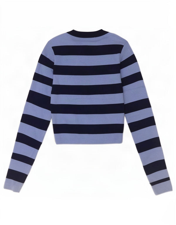 Zara Dame Crop Top Langærmet UK 8 Lille Blå Stribet