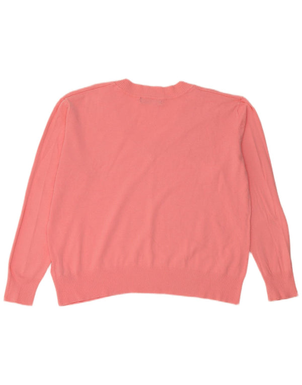 Marks & Spencer Pull col en V pour femme UK 14 Coton rose moyen