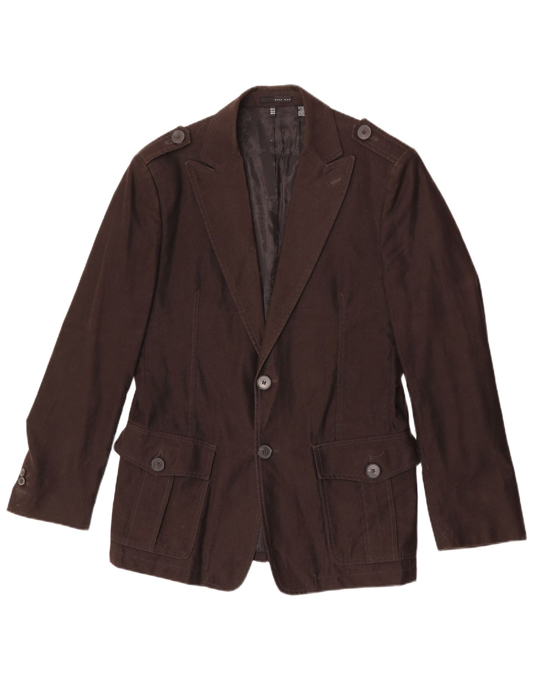 Zara Mens Military 2 Button Blazer Jacket EU 54 XL Brown Cotton