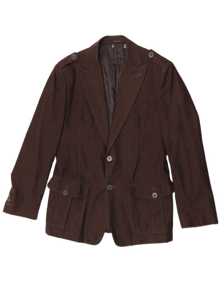Zara Mens Military 2 Button Blazer Jacket EU 54 XL Brown Cotton
