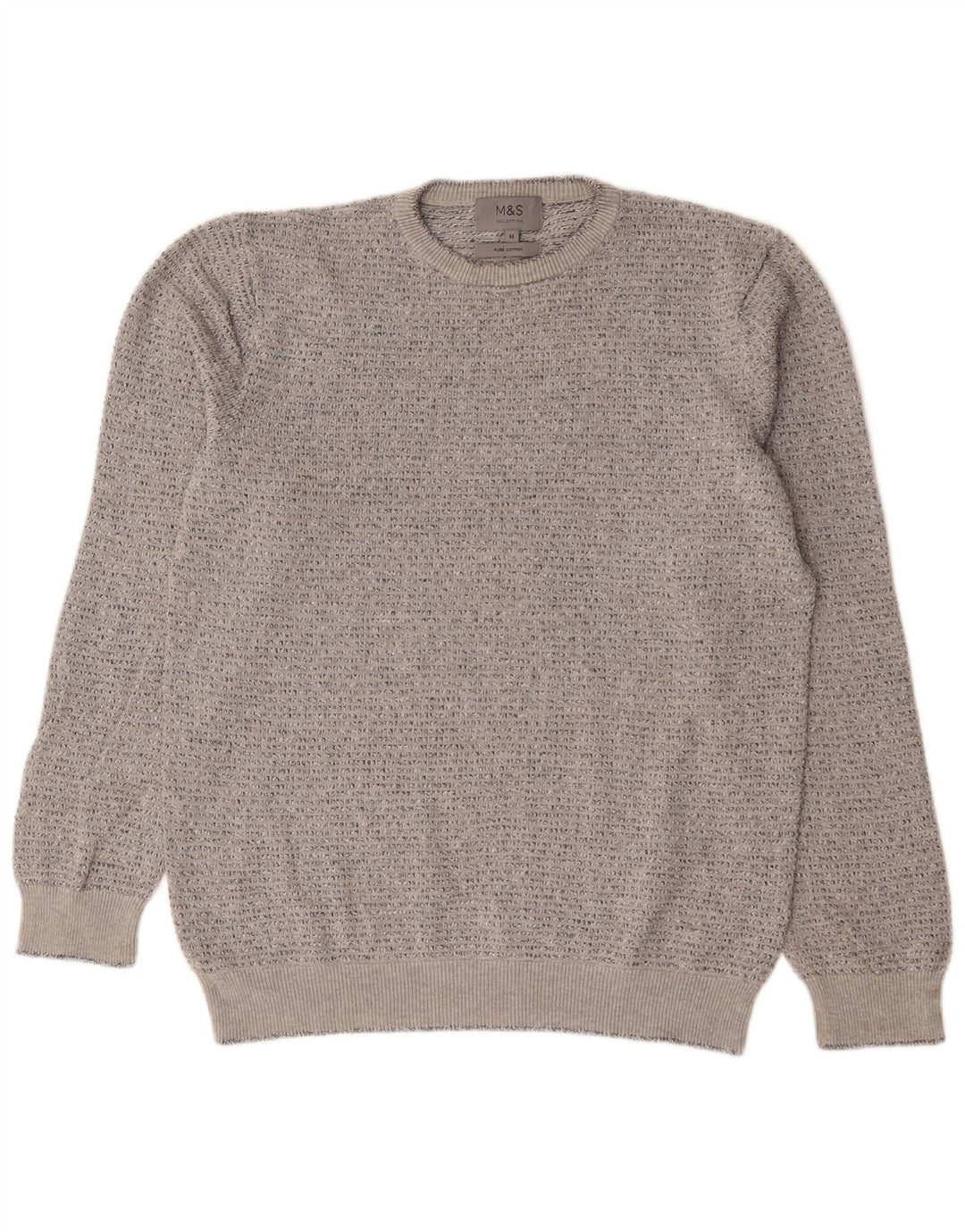 Marks & Spencer Mens Crew Neck Jumper Sweater Medium Grey Flecked Cotton