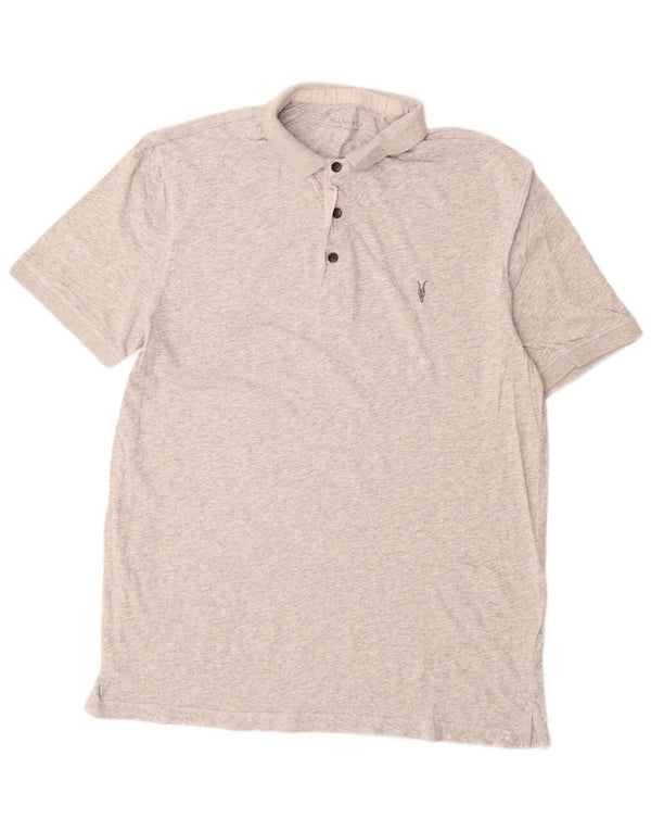 All Saints Mens Polo Shirt Large Grey Flecked Cotton