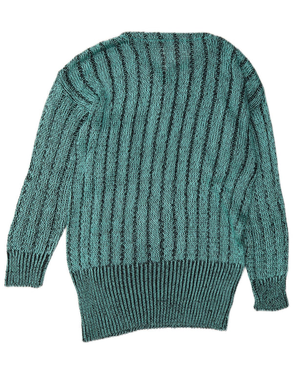 Maglione vintage da donna con scollo a V UK 16 a righe verdi grandi