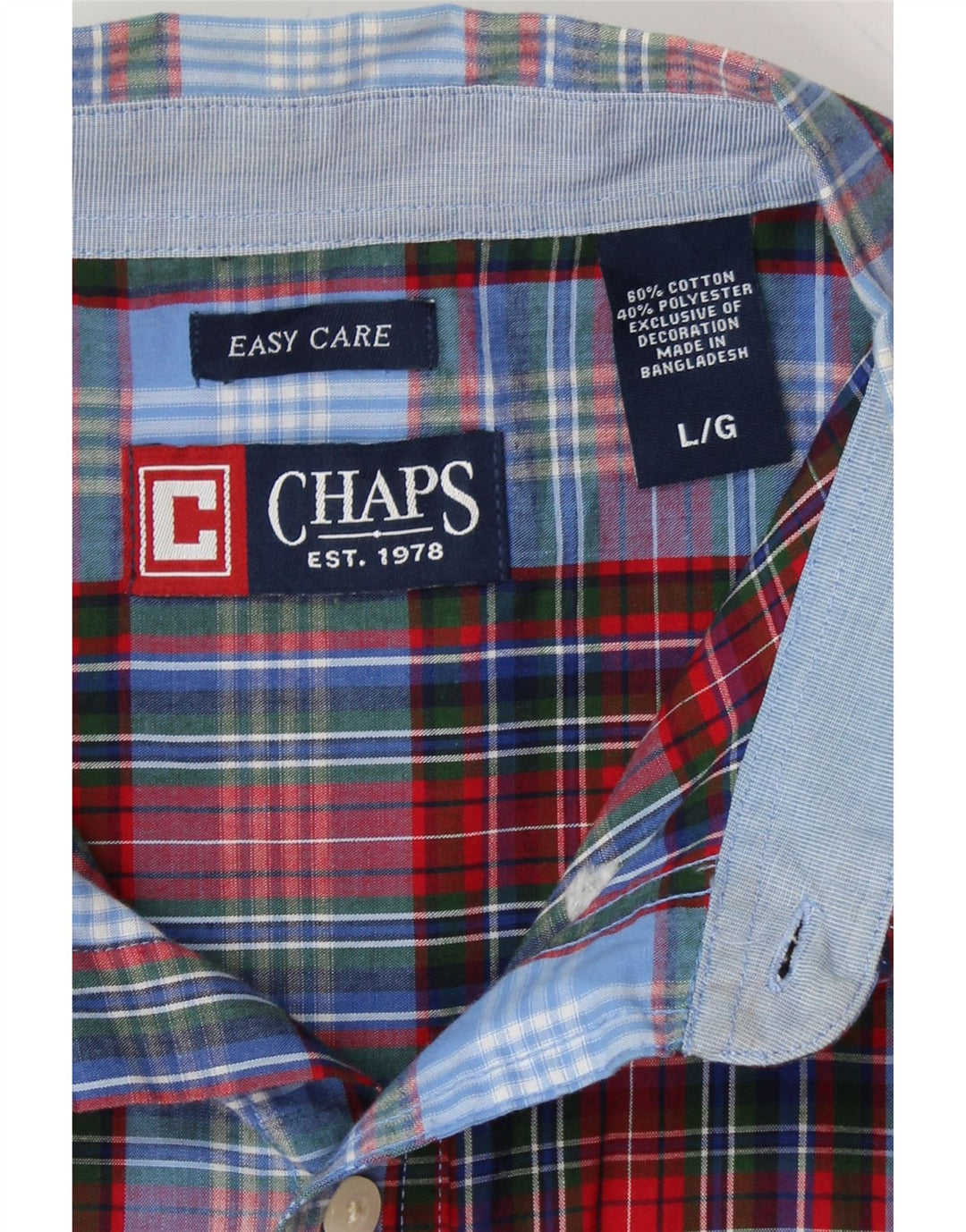 CHAPS Mens Short Sleeve Shirt Large Blue Check Cotton Vintage Chaps and Second-Hand Chaps from Messina Hembry 