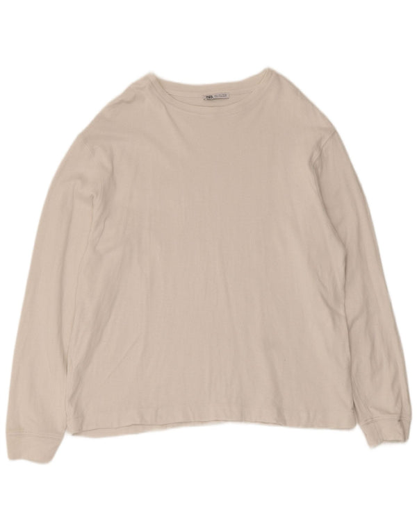 Zara Mens Top Long Sleeve Large White Cotton