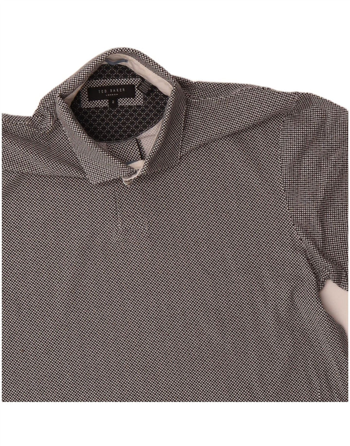 Ted Baker Mens Polo Shirt Size 2 Small Grey Check Cotton