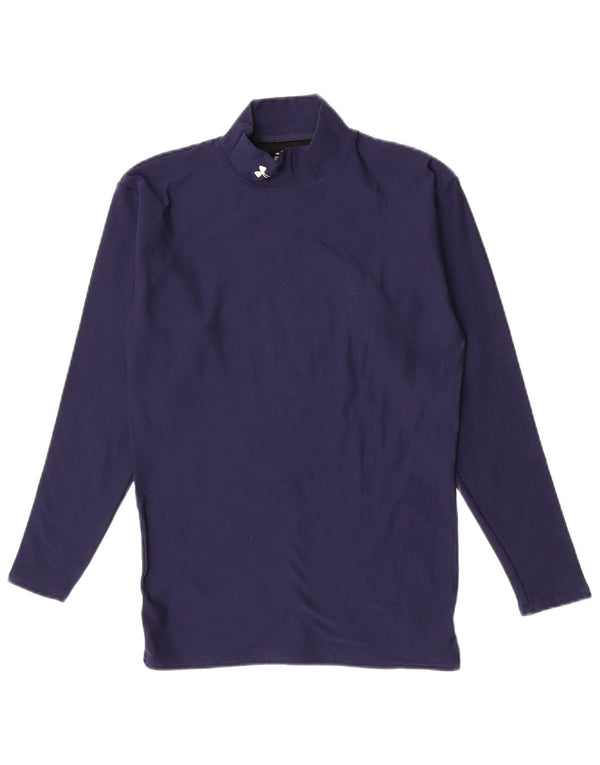 Under Armour Womens Top Long Sleeve UK 14 Large Navy Blue Nylon