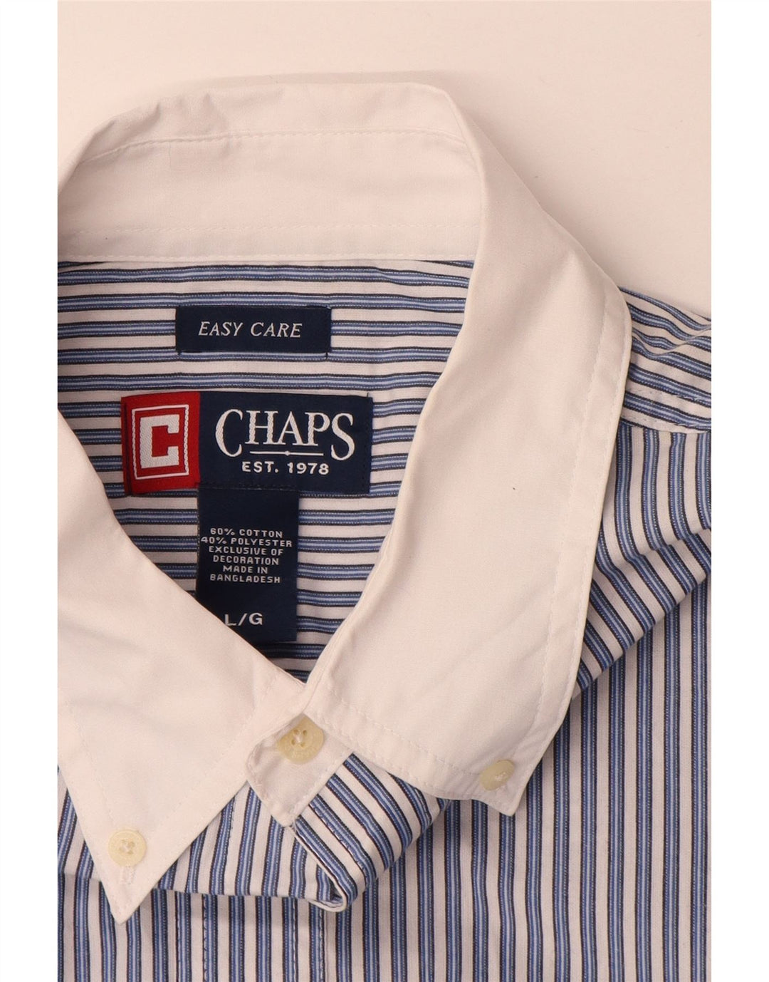 Chaps Mens Easy Care Shirt Large Blue Striped Cotton