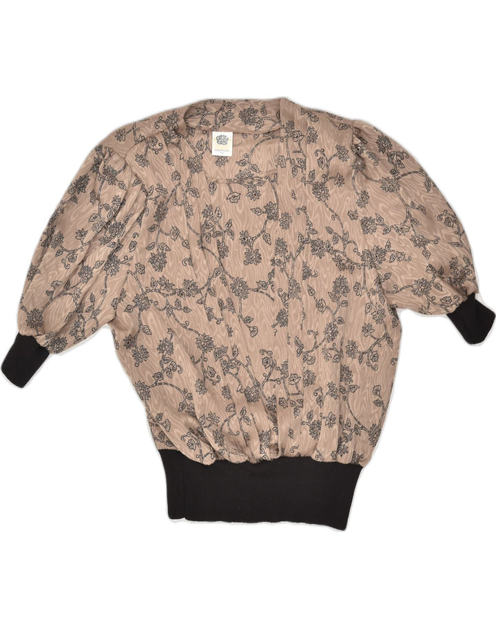 VINTAGE Womens Short Sleeve Blouse Top IT 44 Medium Beige Floral Polyester | Vintage Vintage | Thrift | Second-Hand Vintage | Used Clothing | Messina Hembry 
