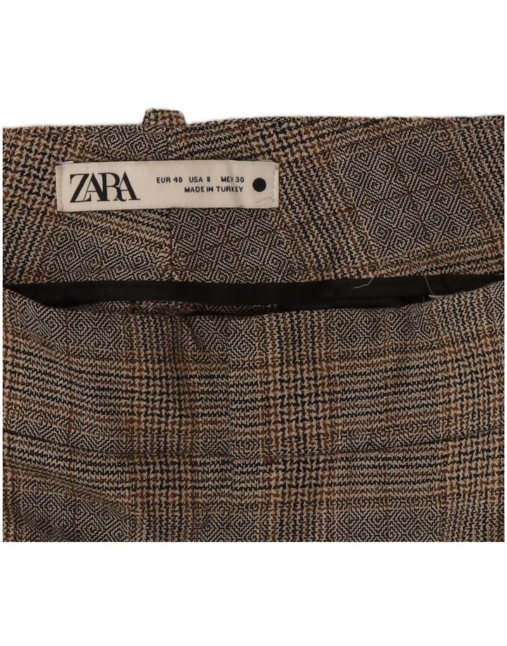 Zara Womens Cropped Trousers EU 40 Medium W30 L28  Grey Check Polyester