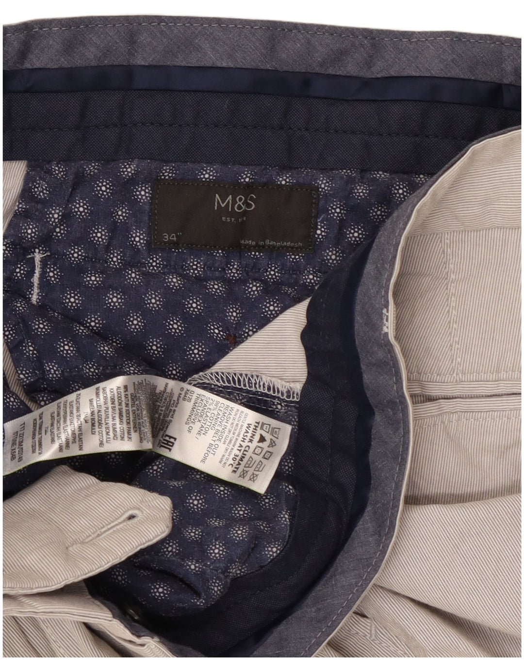 Marks & Spencer Mens Chino Shorts W34 Large Grey Cotton