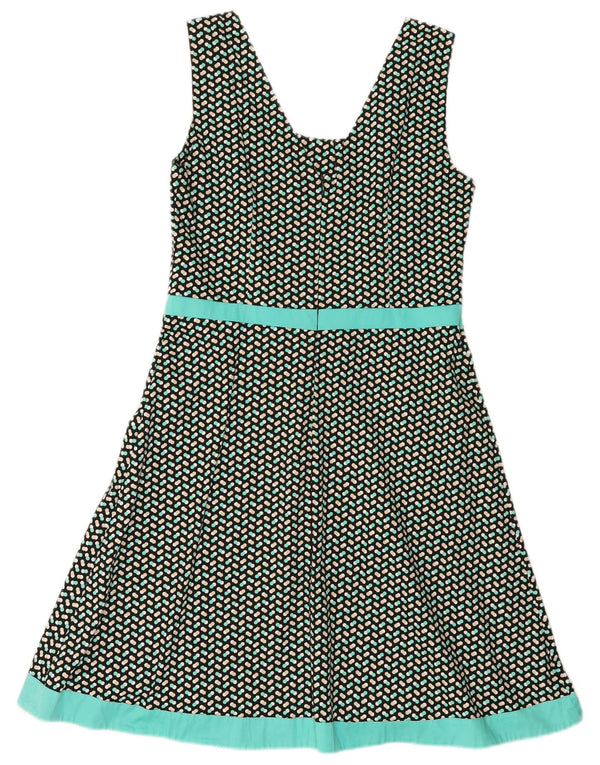 Vintage Womens Sleeveless A-Line Dress UK 12 Medium Green Spotted