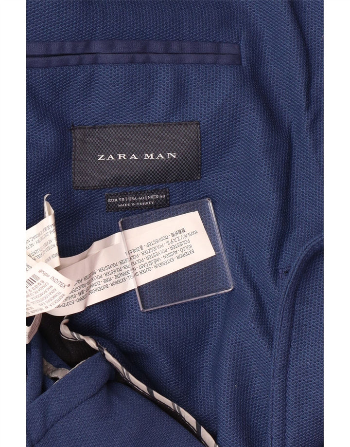 ZARA Mens 2 Button Blazer Jacket EU 50 Medium Blue Polyester