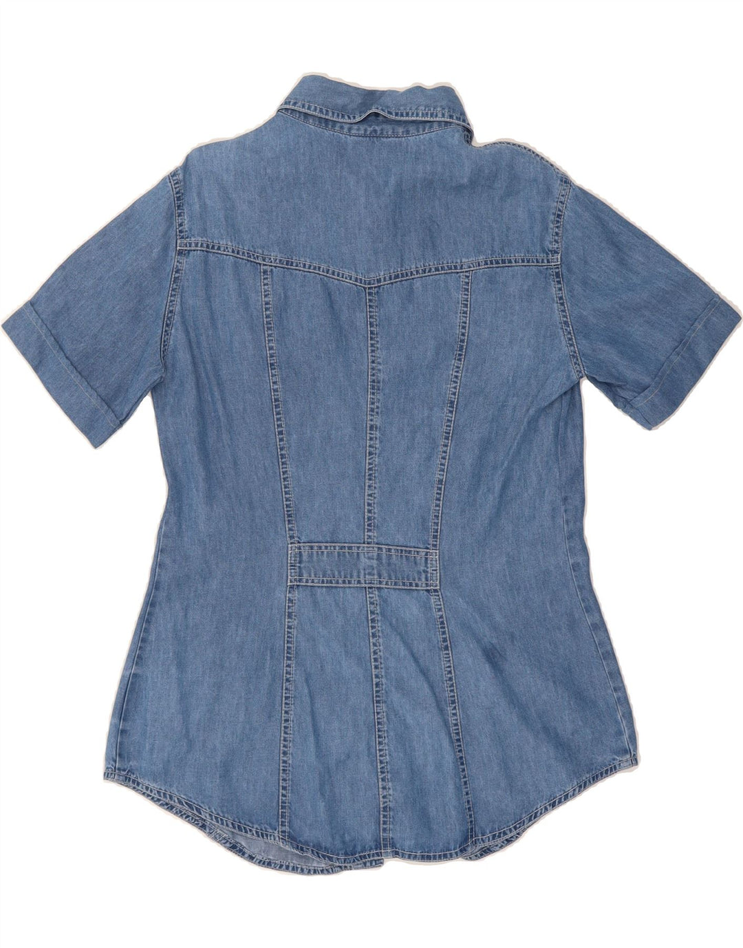 ROCCOBAROCCO Womens Short Sleeve Denim Shirt UK 12 Medium Blue Vintage Roccobarocco and Second-Hand Roccobarocco from Messina Hembry 