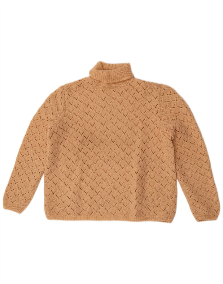 Vintage Womens Roll Neck Jumper Sweater UK 14 Medium Beige