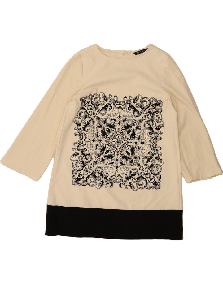 ZARA Womens Graphic Top 3/4 Sleeve UK 16 Large Beige Polyester Vintage Zara and Second-Hand Zara from Messina Hembry 