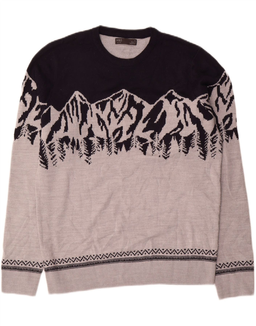 Marks & Spencer Mens Crew Neck Jumper Sweater Medium Grey Colourblock