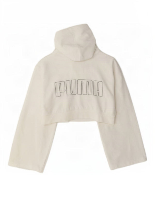 Puma Womens Oversized Graphic Crop Hoodie Pullover UK 6 XS Weiße Baumwolle