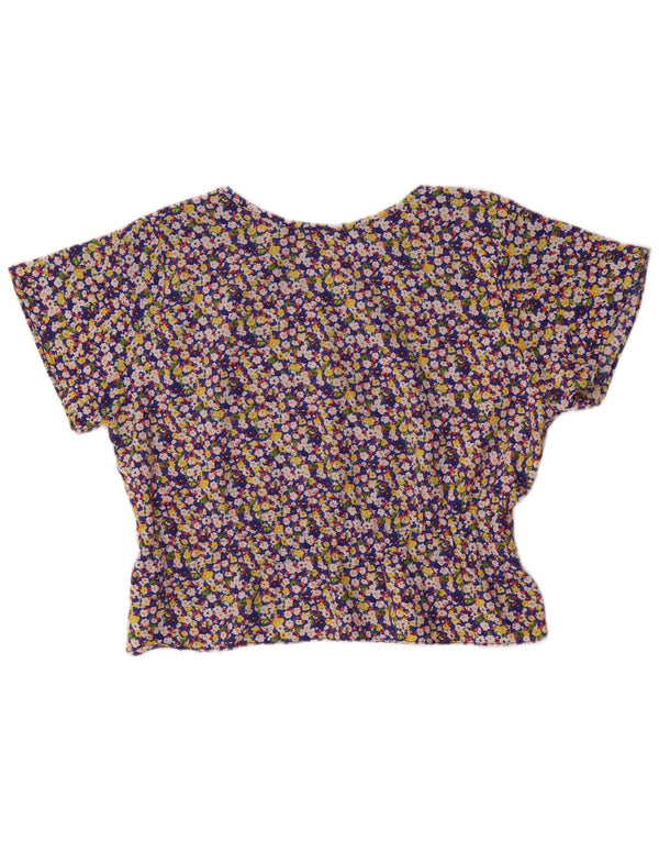 Vintage mujer blusa Top Reino Unido 14 grande multicolor floral