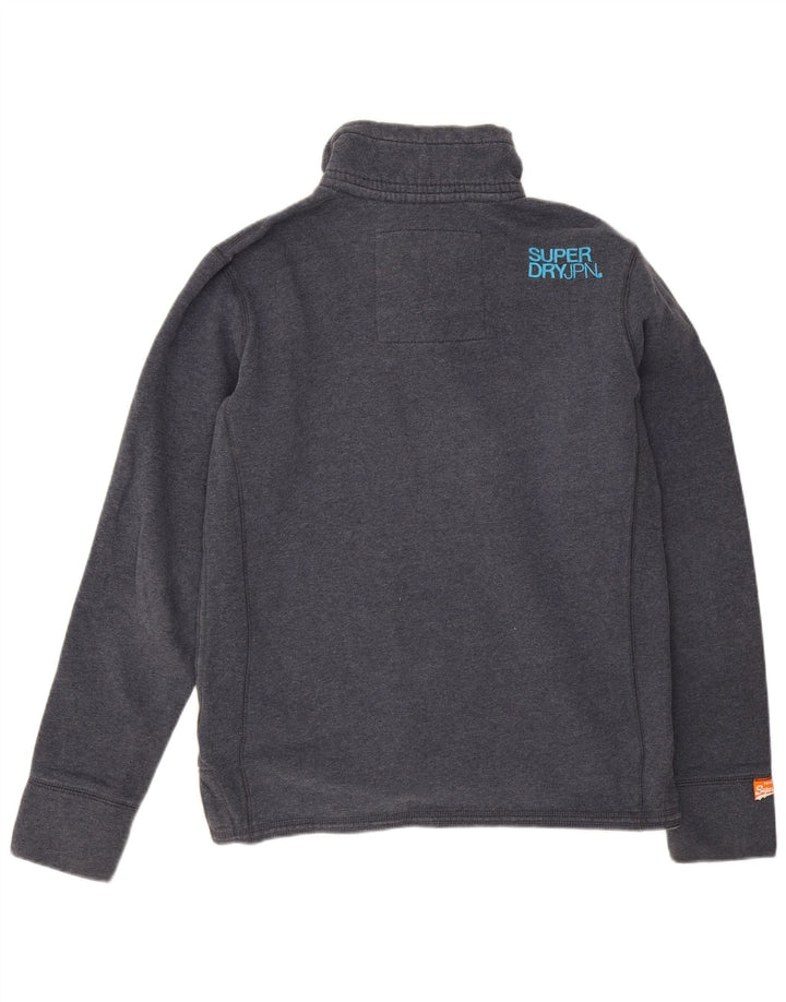 Superdry Mens Button Neck Sweatshirt Jumper Large Navy Blue Cotton