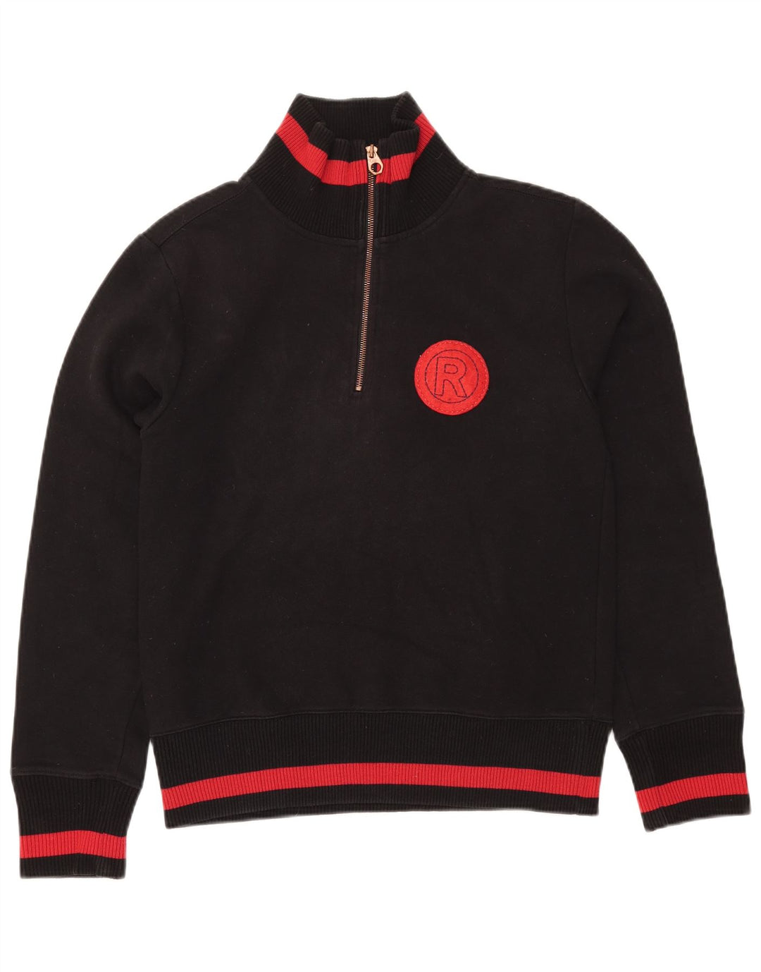 LEE Mens Graphic Zip Neck Jumper Sweater Medium Black Colourblock Cotton