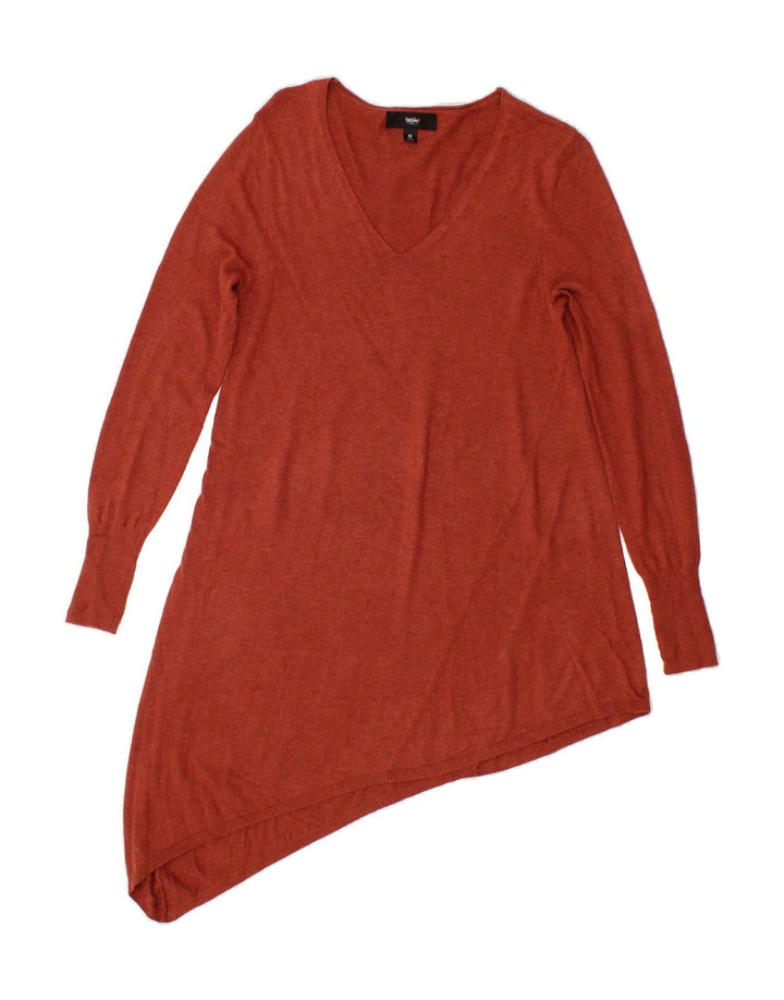 MOSSIMO Womens Asymmetric V-Neck Jumper Sweater UK 12 Medium Brown Nylon Vintage Mossimo and Second-Hand Mossimo from Messina Hembry 