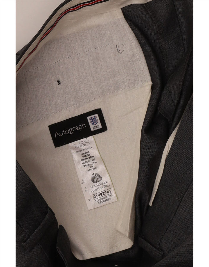Marks & Spencer Mens Straight Suit Trousers W34 L29 Grey Wool