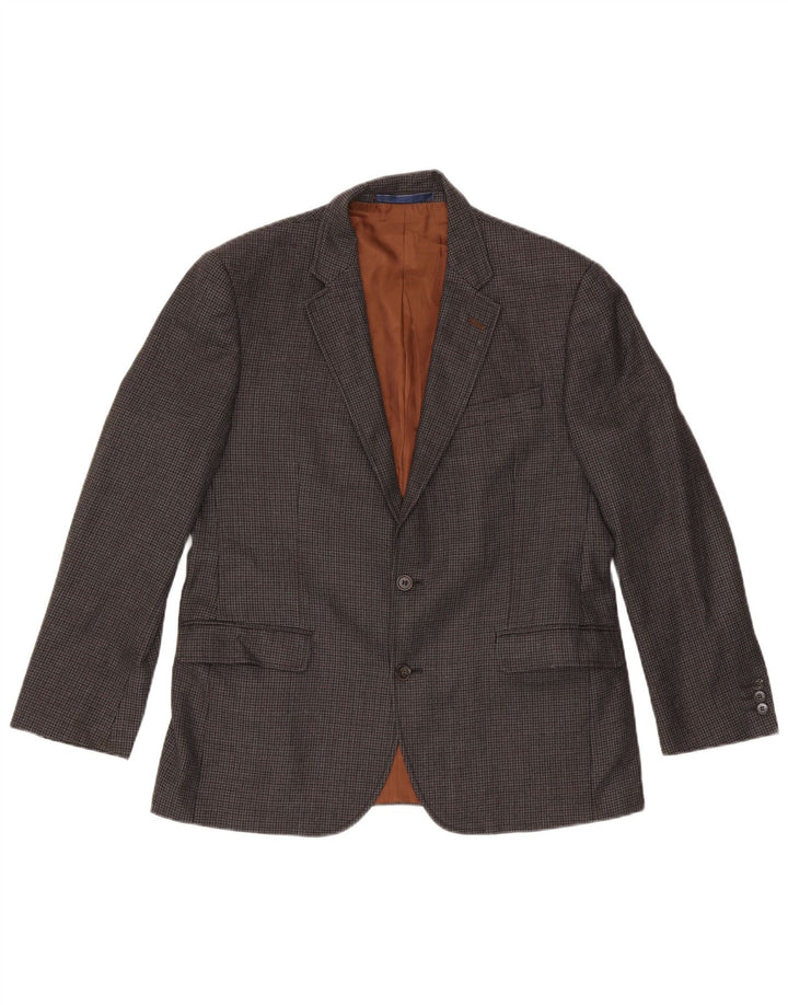 Marks & Spencer Mens 2 Button Blazer Jacket UK 42 Large Grey Check Wool