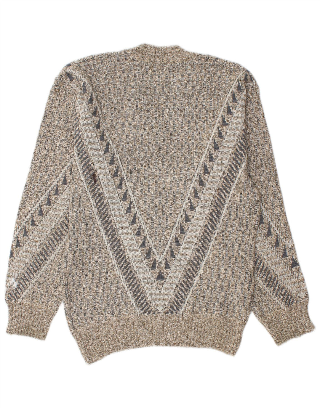 Vintage Herren Pullover mit V-Ausschnitt, klein, grau, geometrisch