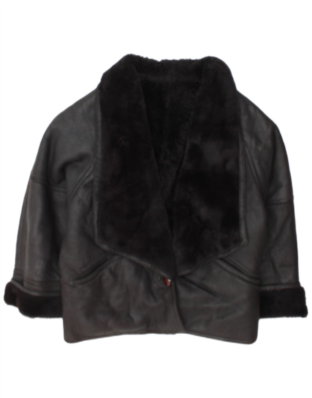 Damska kurtka shearling w stylu vintage IT 46, duża czarna