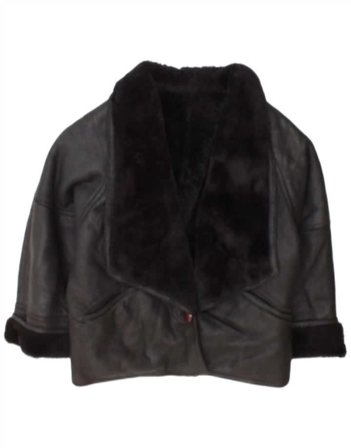 Damska kurtka shearling w stylu vintage IT 46, duża czarna
