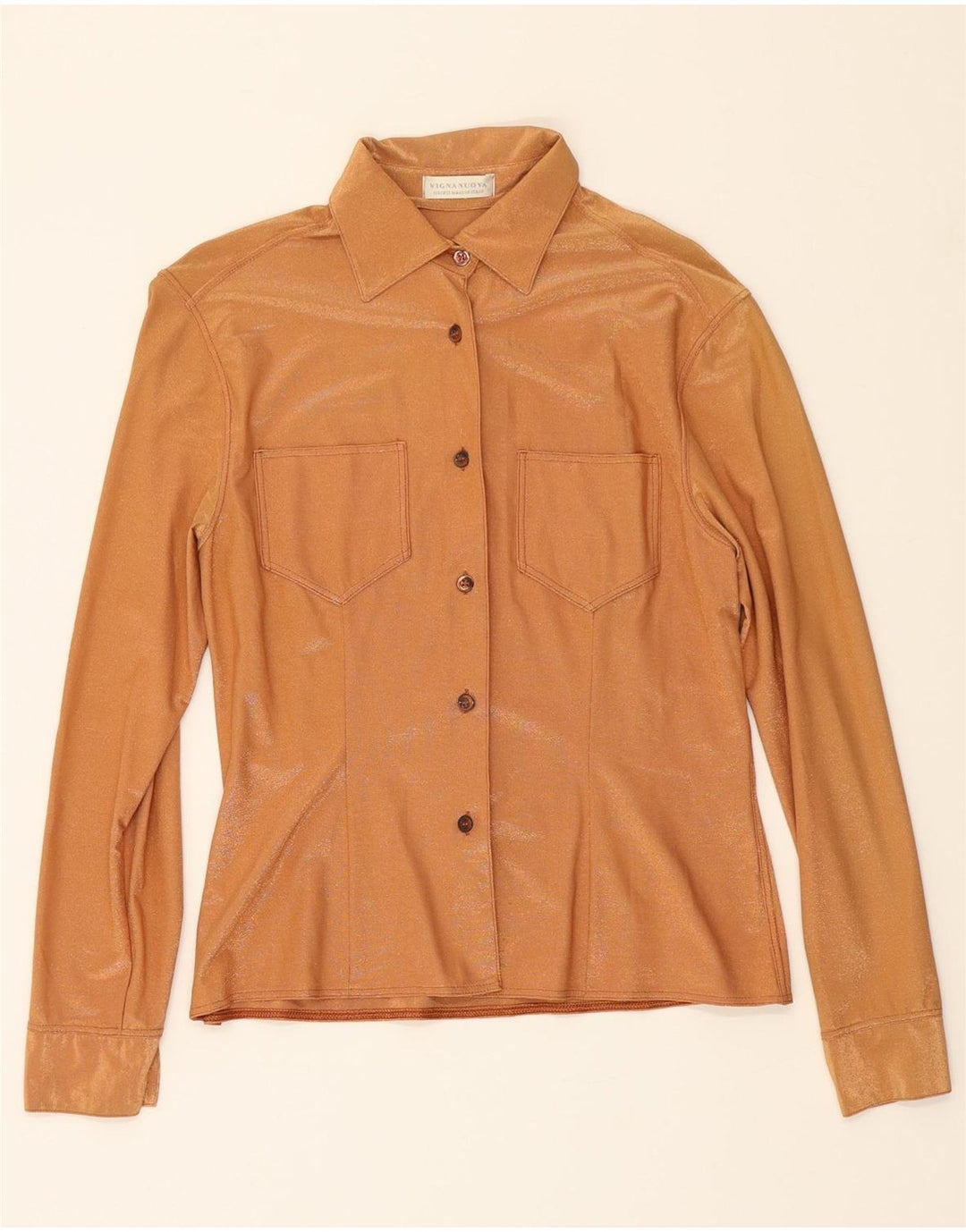 VINTAGE Womens Shirt Blouse UK 12 Medium Beige Vintage Vintage and Second-Hand Vintage from Messina Hembry 