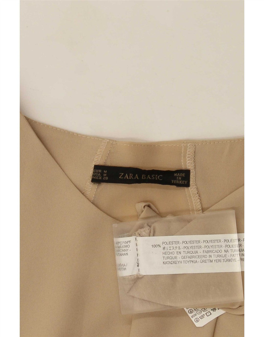 Zara Dame Langærmet Bluse Top UK 14 Medium Beige Polyester