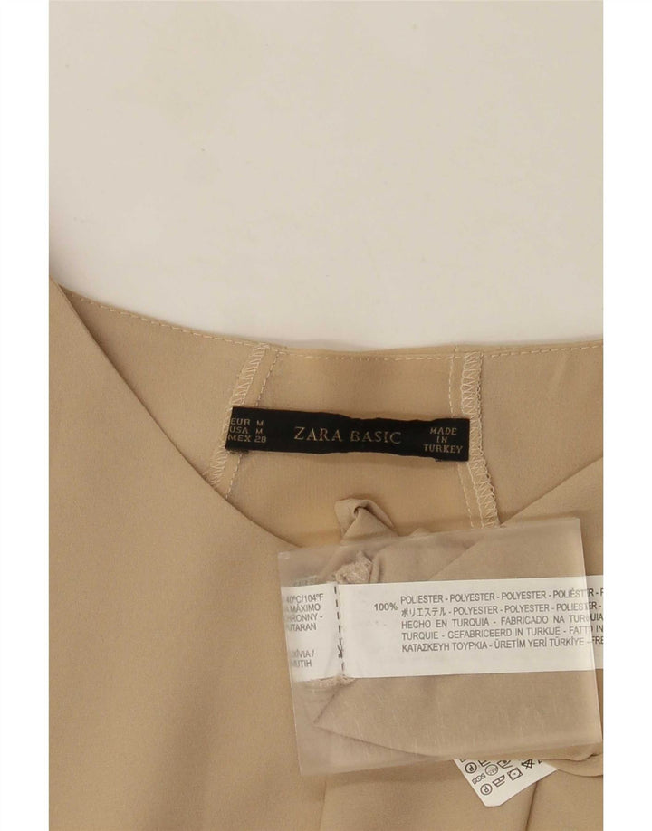 Zara Dame Langærmet Bluse Top UK 14 Medium Beige Polyester