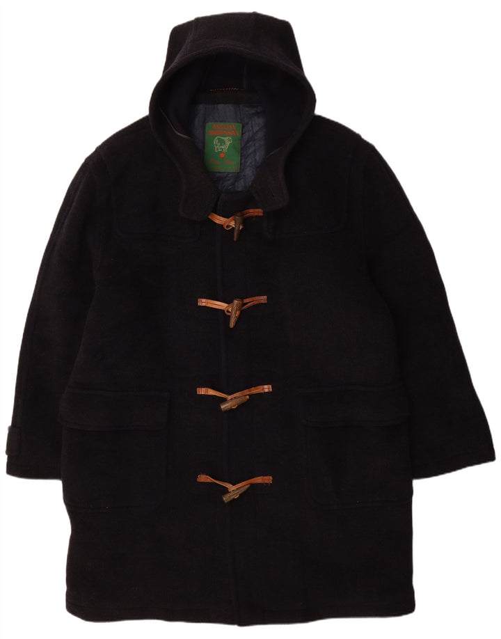 Vintage Mens Hooded Duffle Coat UK 42 XL Navy Blue Wool