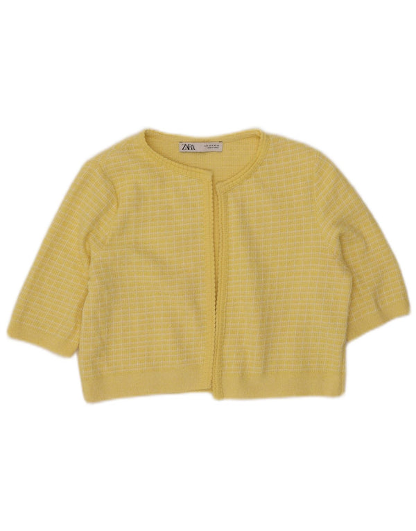 Zara Womens Crop 1/2 ærme åben Bolero Jumper UK 10 Small Yellow Check
