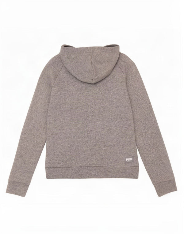 Puma Womens Graphic Hoodie Jumper UK 12 Medium Grey Flecked Cotton