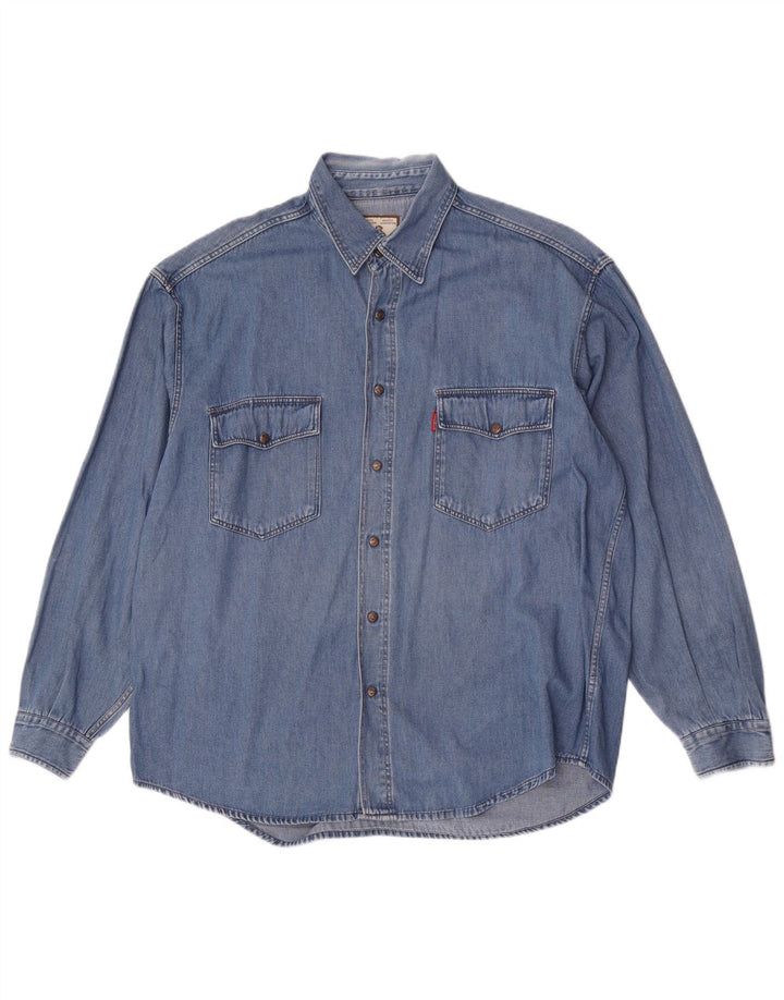 Vintage Mens Denim Shirt Large Blue Cotton