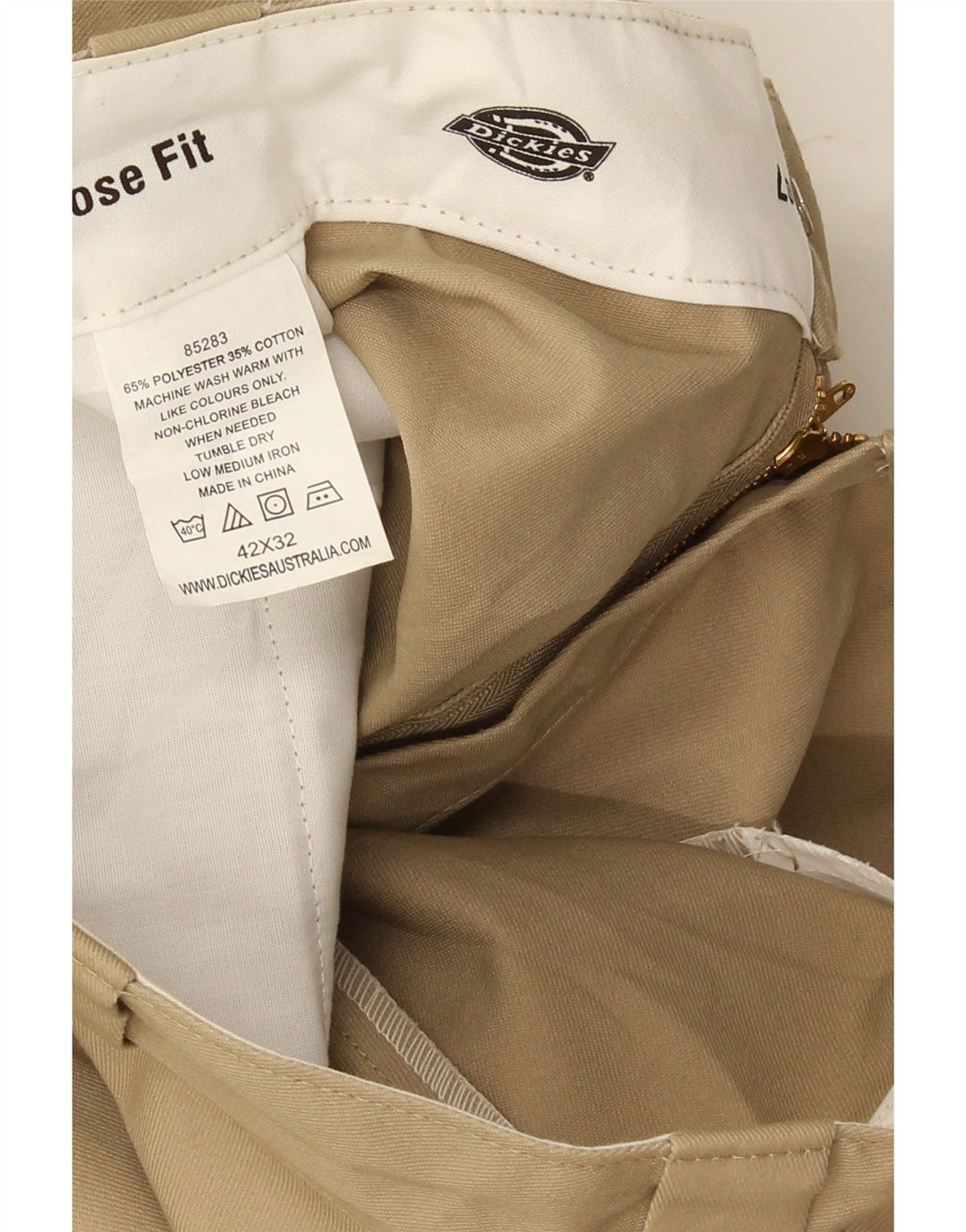Dickies Mens Loose Fit Cargo Trousers W42 L32 Beige Polyester