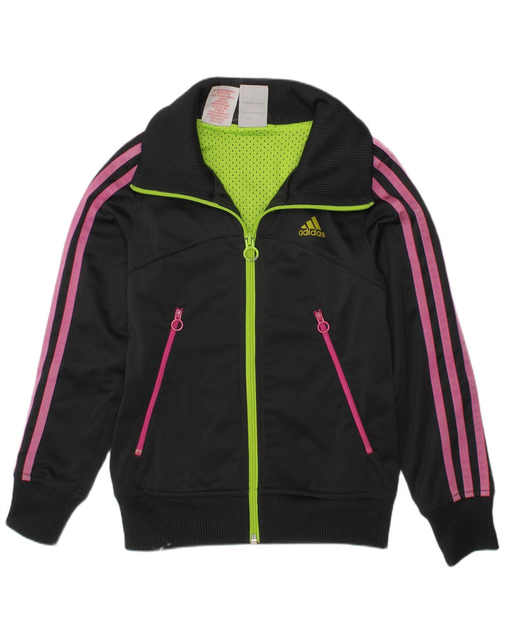 ADIDAS Girls Tracksuit Top Jacket 7-8 Years Black Polyester