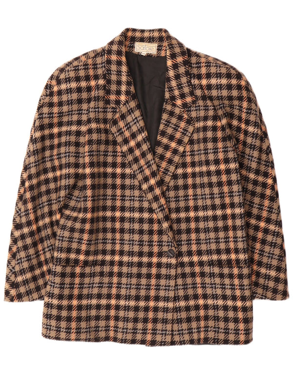 Giacca blazer vintage da donna a 1 bottone IT 44 in lana scozzese marrone medio
